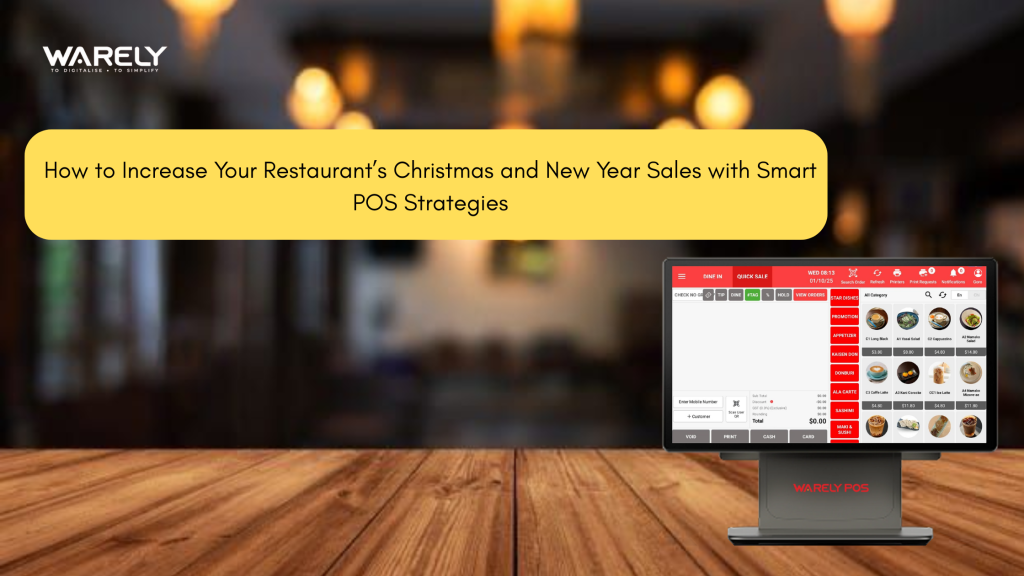 Restaurant using POS system to manage Christmas and New Year sales with festive menu insights and improved staff workflow.