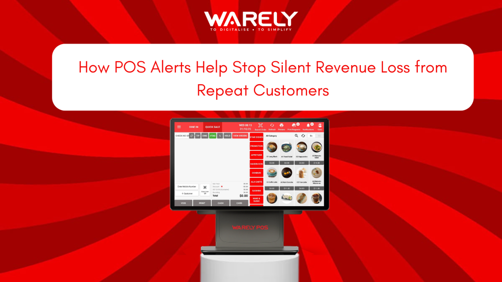 POS dashboard showing customer retention alerts and repeat purchase tracking for restaurants in Singapore