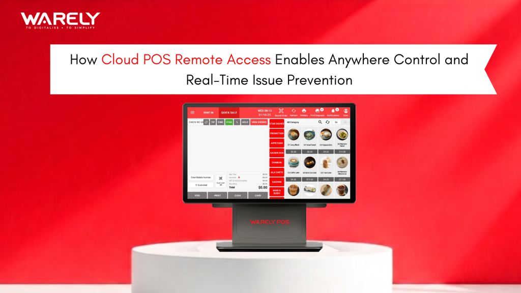 Retail owner monitoring sales, inventory, and alerts using cloud POS remote access on mobile device