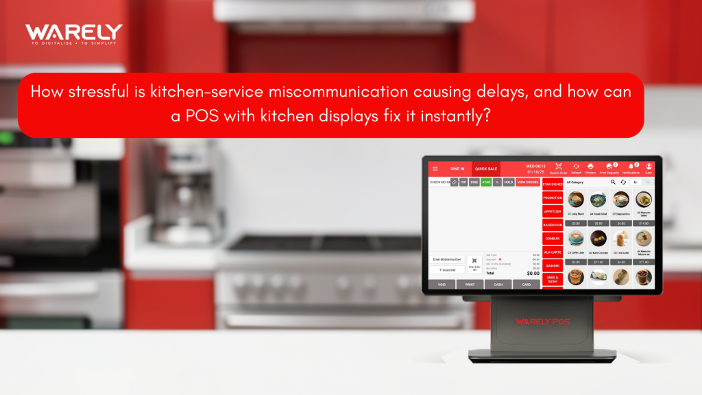 Kitchen display system showing real-time orders from POS, reducing kitchen-service miscommunication and service delays