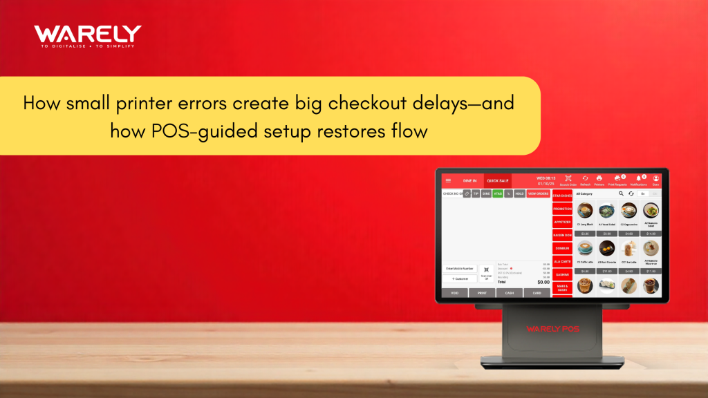 POS-guided setup automatically reconnecting receipt printer during busy retail checkout