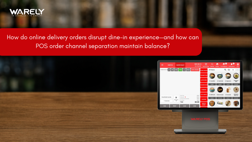 Restaurant kitchen managing dine-in and online delivery orders using POS order channel separation system