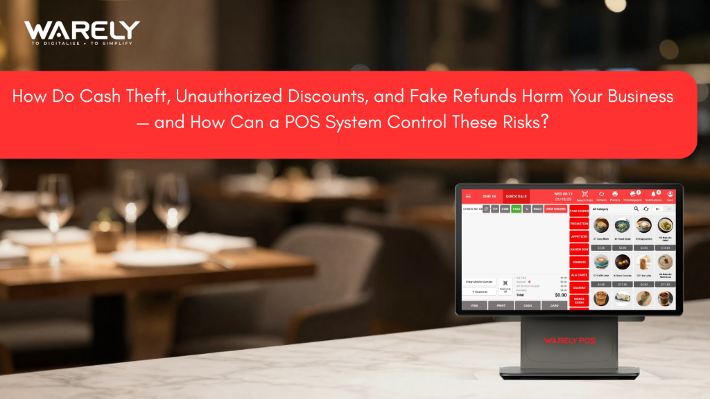 Retail cashier using a POS system to prevent cash theft and fake refunds in a modern store