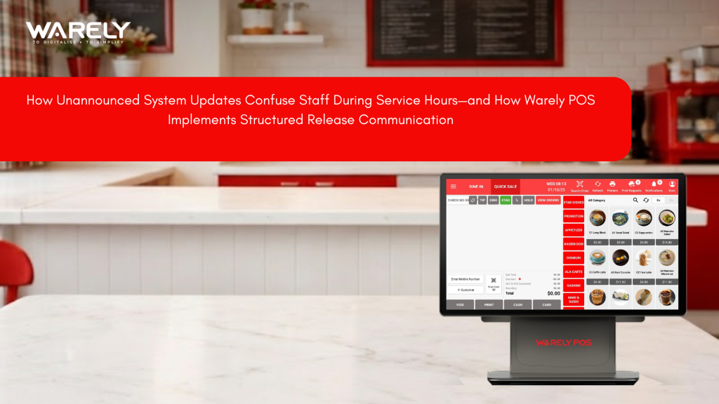 Restaurant staff confused at POS terminal during peak hours due to unexpected system update interface change