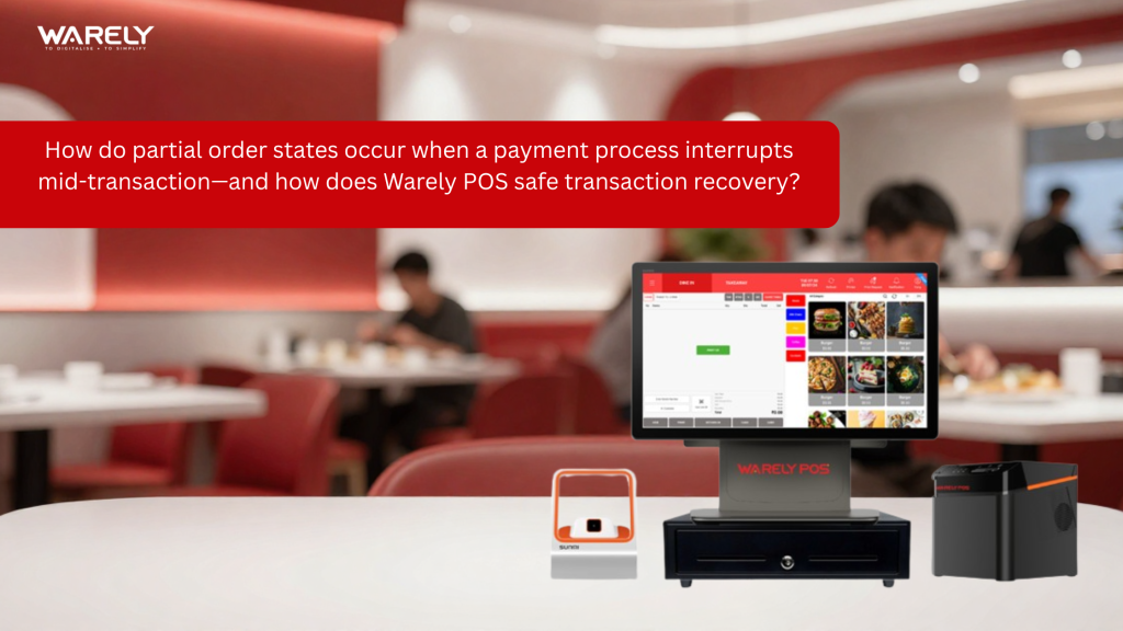 POS system recovering a payment interruption and resolving a partial order state using Warely POS