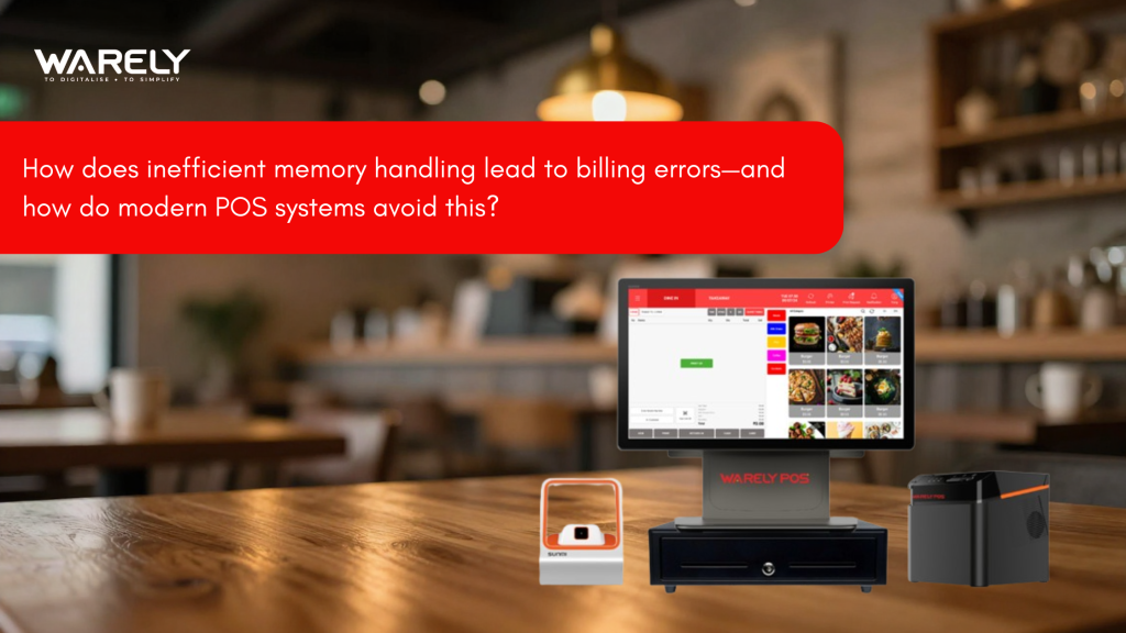 Illustration of POS system processing transactions smoothly with optimized memory management preventing billing errors