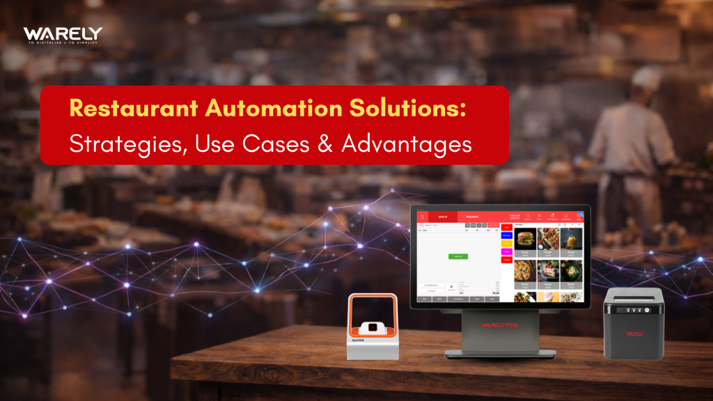 Restaurant automation system with POS, self-order kiosk, and digital kitchen workflow in a modern dining setup